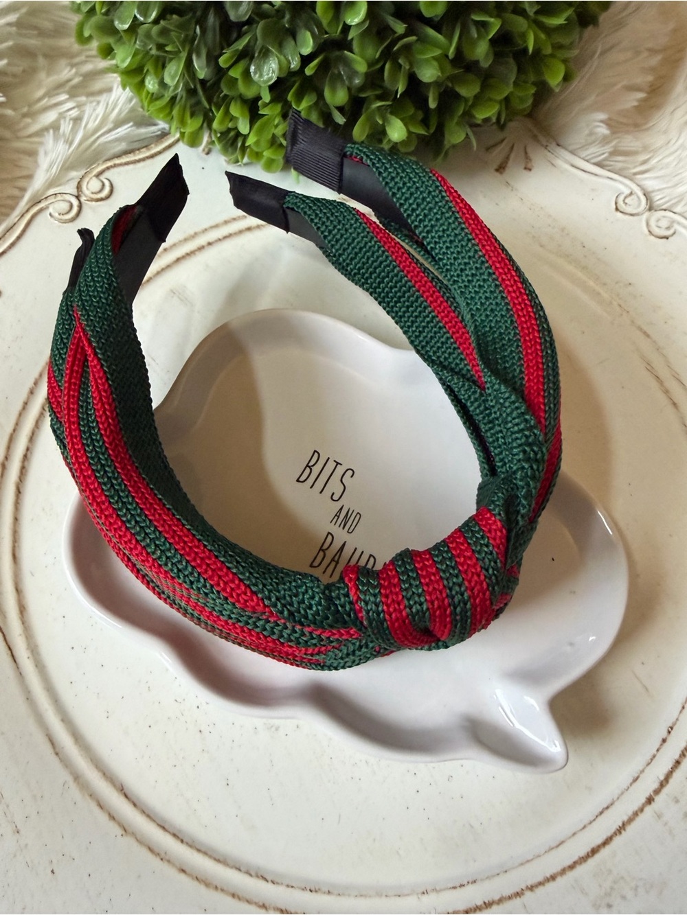 Striped Knotted Headband in Green and Red (1) - Picture 4 of 5